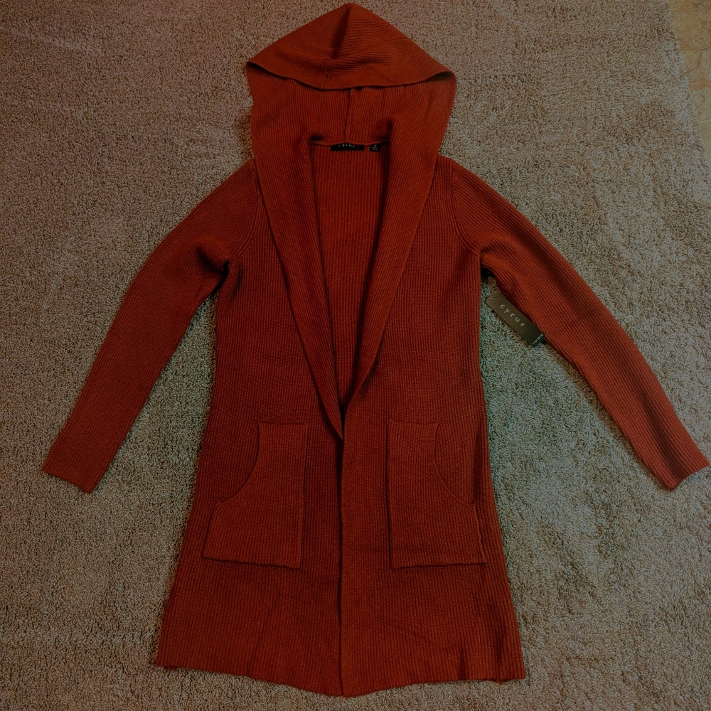 Cyrus Women's Brick Red/Orange Hooded Cardigan Size Medium